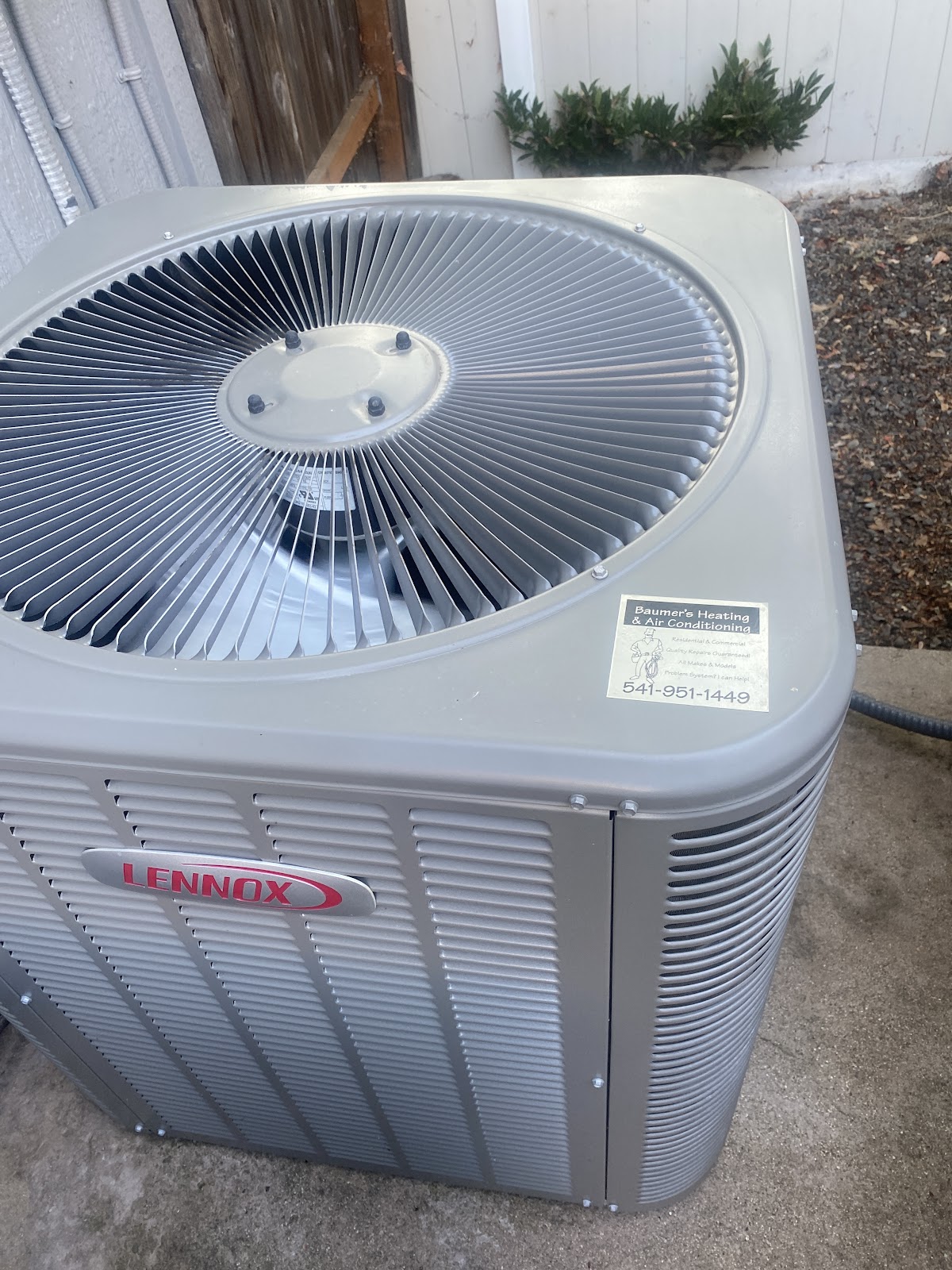 Lennox HVAC condenser unit serviced by Baumer's Heating & Air, Medford Oregon